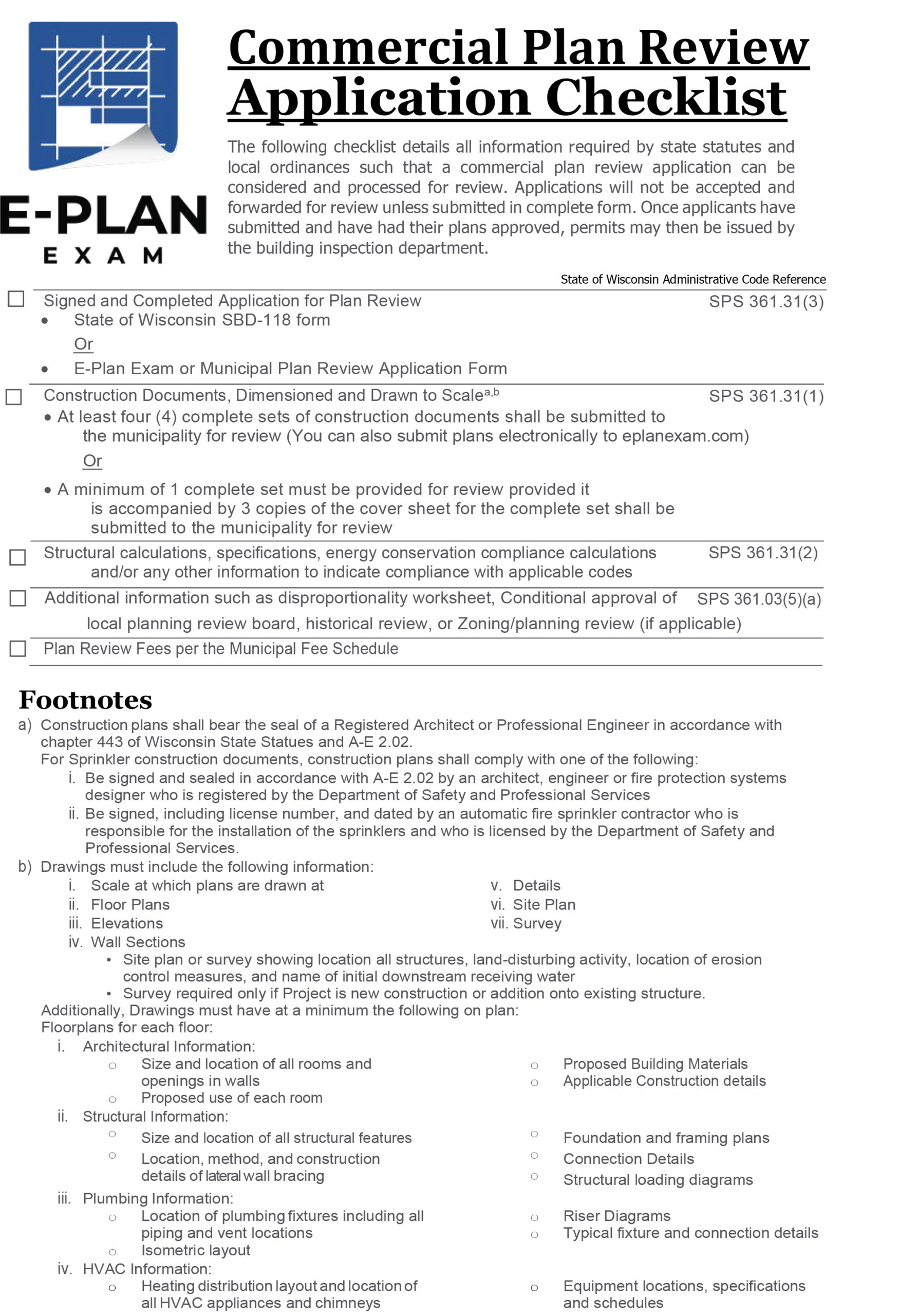Commercial Plan Review Application Checklist